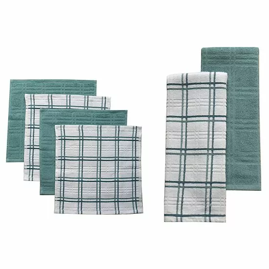 Food Network™ Plaid Kitchen Towel & Dishcloth Multi-Pack Khaki - Image 3